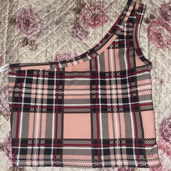 Plaid one shoulder crop top - Picture 4 of 4